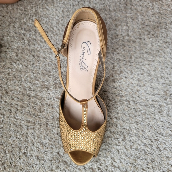 Gold Camille la vie high heels size 8.5 - Picture 1 of 3